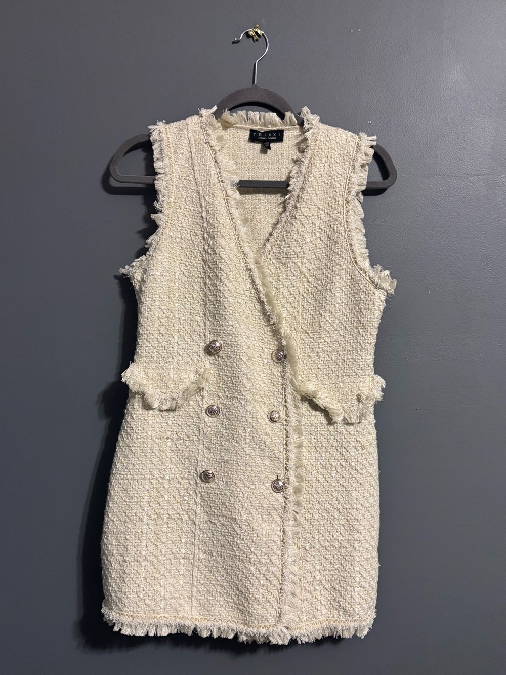 Trixxi preppy tweed double breasted vest tank dress size large